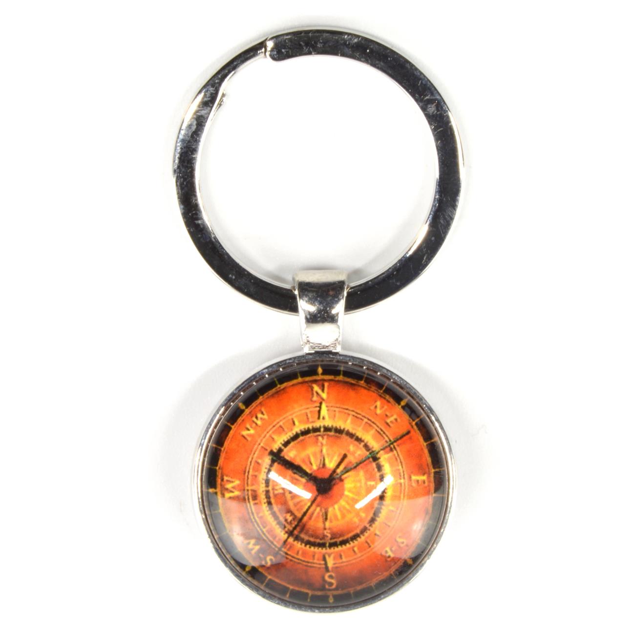 Chaveiro retro bússola marrom