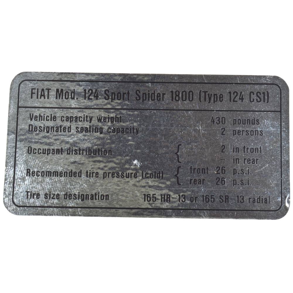 Aufkleber Typenschild CS1 für Handschuhfach Fiat 124 Spider