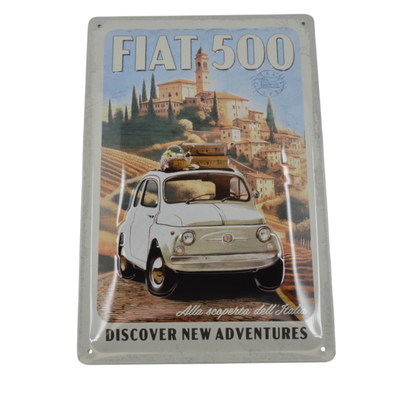 Blechschild 20 x 30 cm »Fiat 500 - Discover New Adventures«