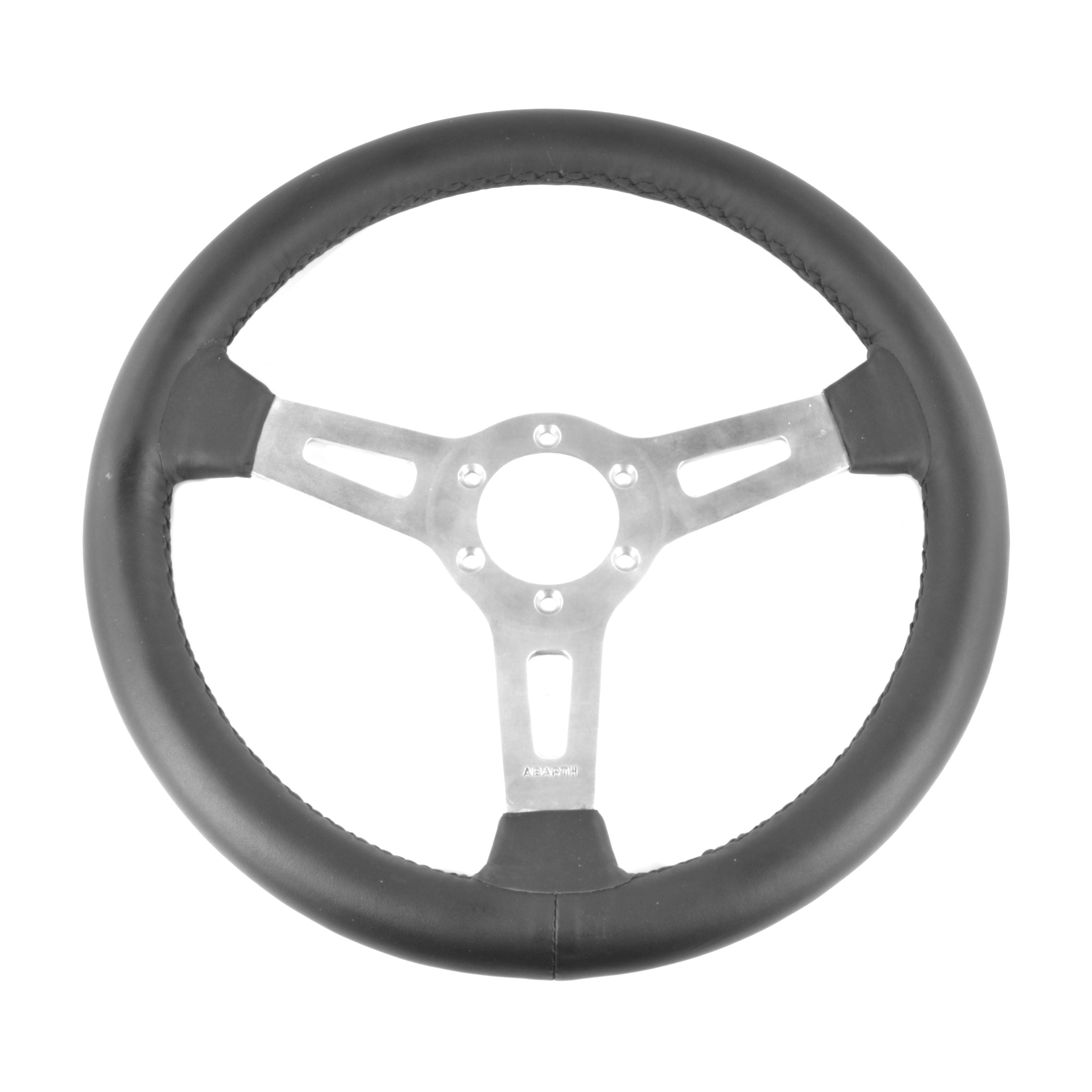 Lenkrad Abarth Leder schwarz mit silbernen Speichen Fiat 124 Spider neu bezogen (350 mm)