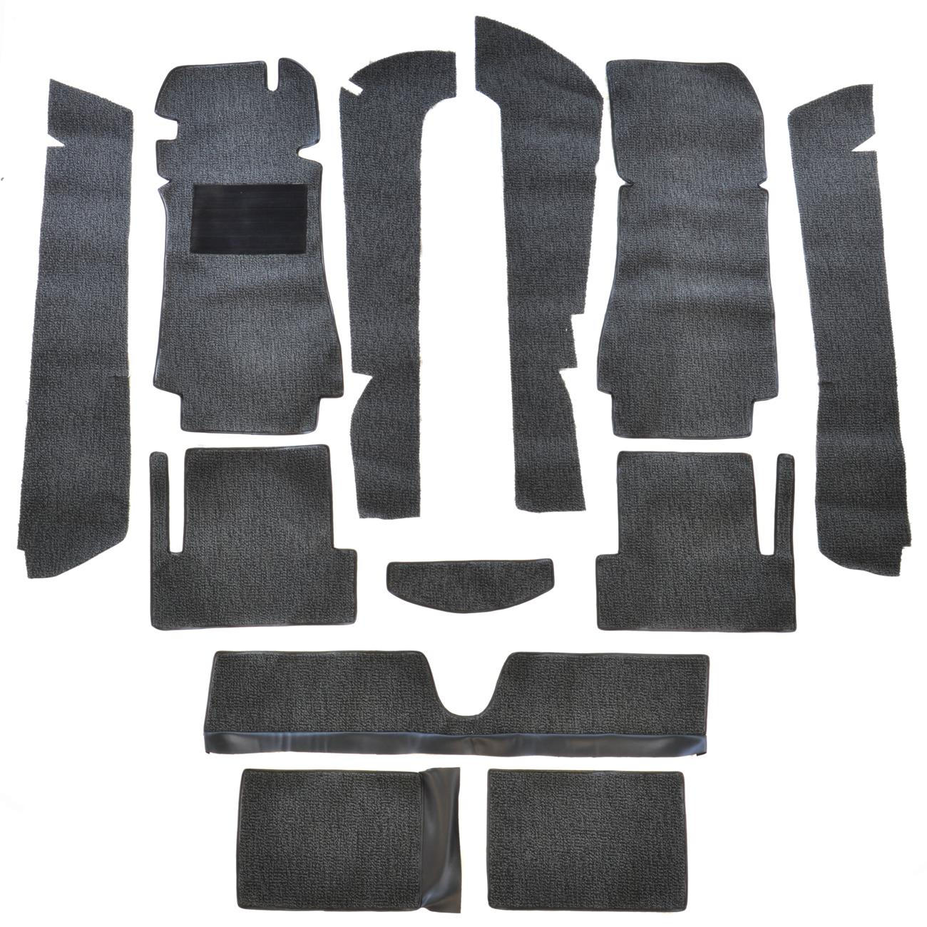 Juego de alfombras con compartimento portaobjetos debajo del estante Fiat 124 Spider DS (85) loop negro/gris