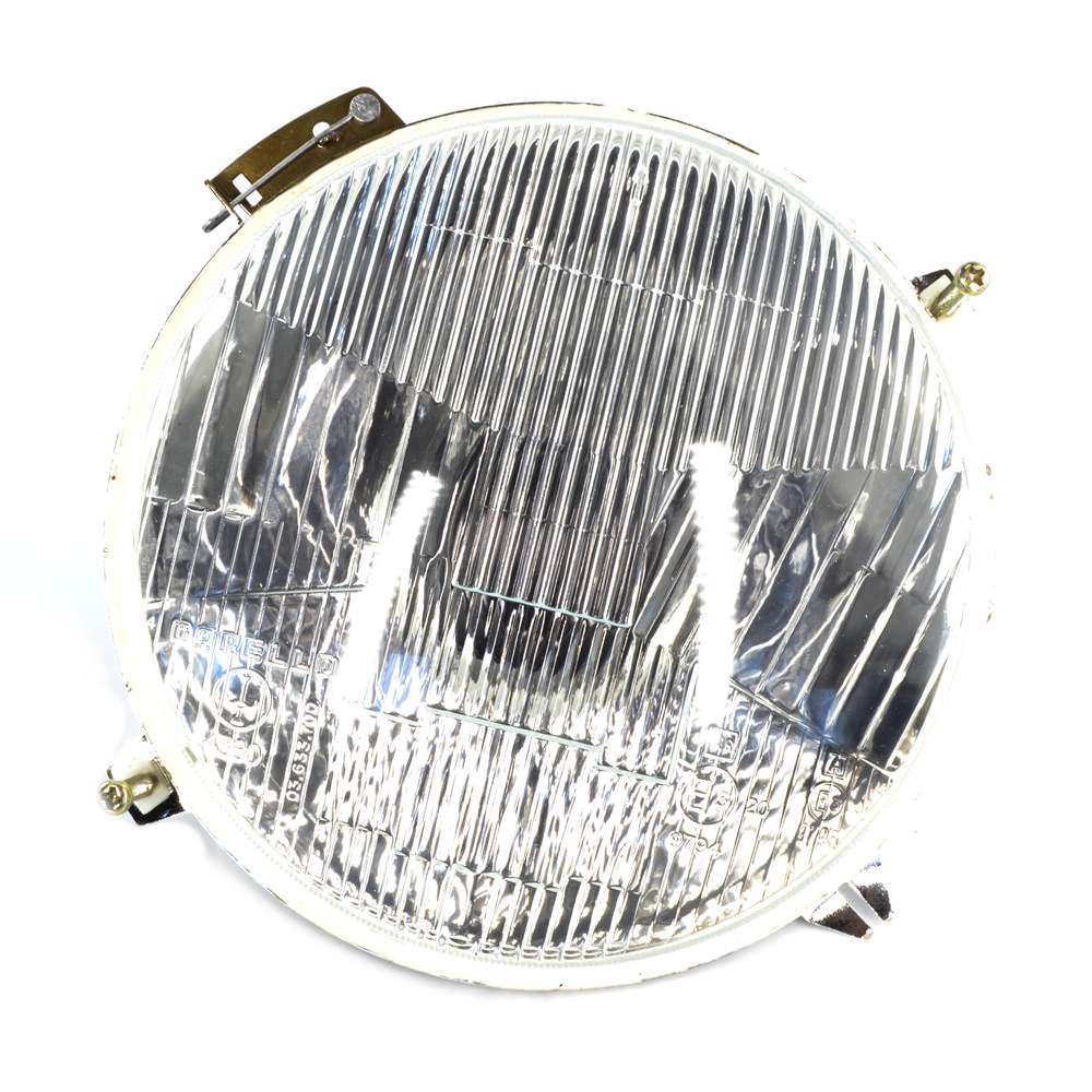 Farol H-4 de 7 polegadas com luz de estacionamento. Fixação por braçadeira Carello Design incl.