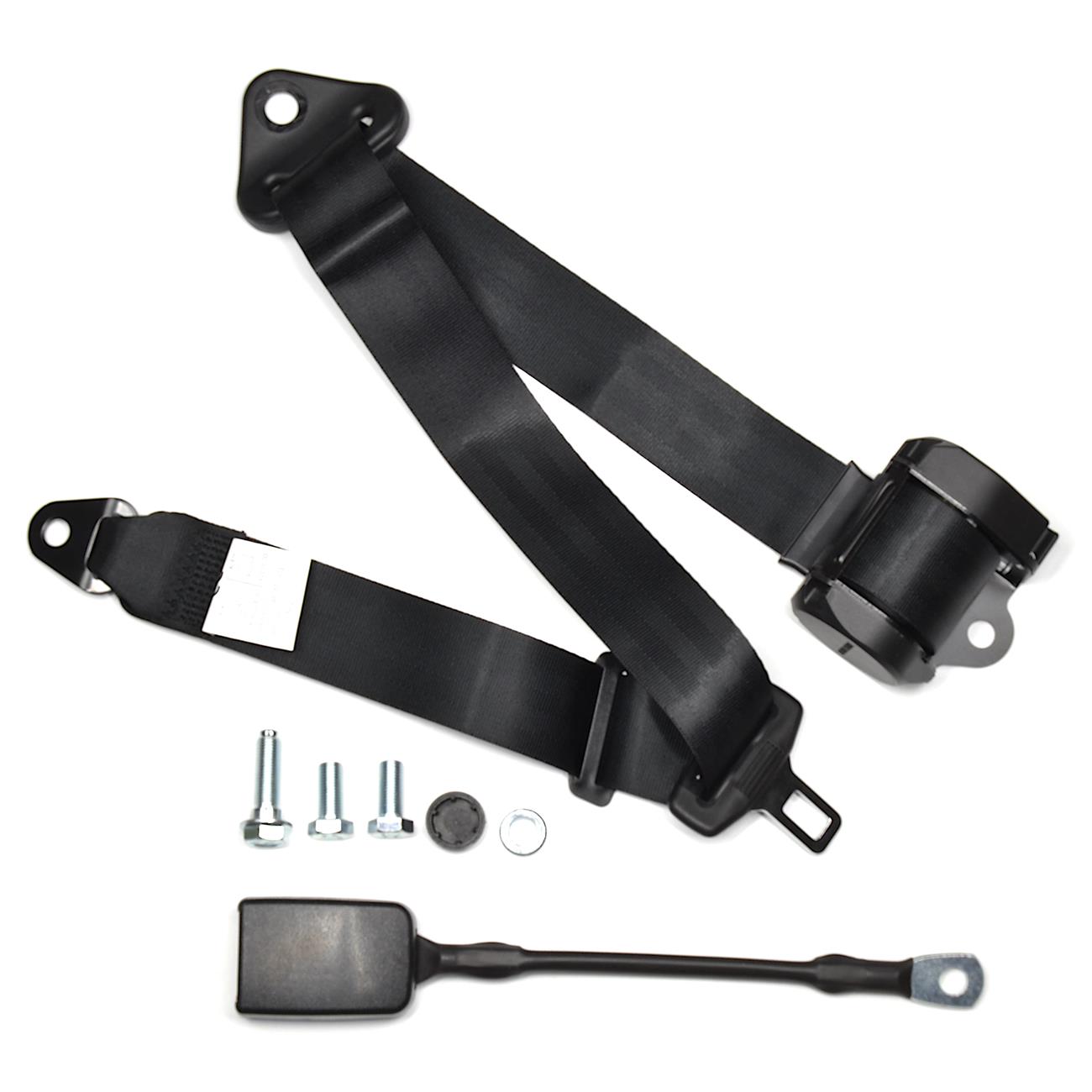 Sicherheitsgurt Automatik mit Umlenkbeschlag schwarz für Käfer, Porsche, Fiat, etc 3-Punkt
