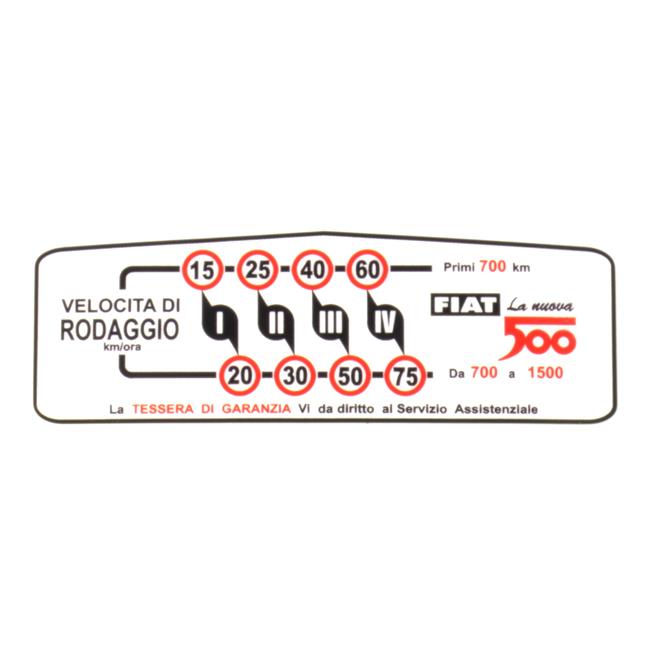 Aufkleber 'VELOCITA DI RODAGGIO' Fiat 500