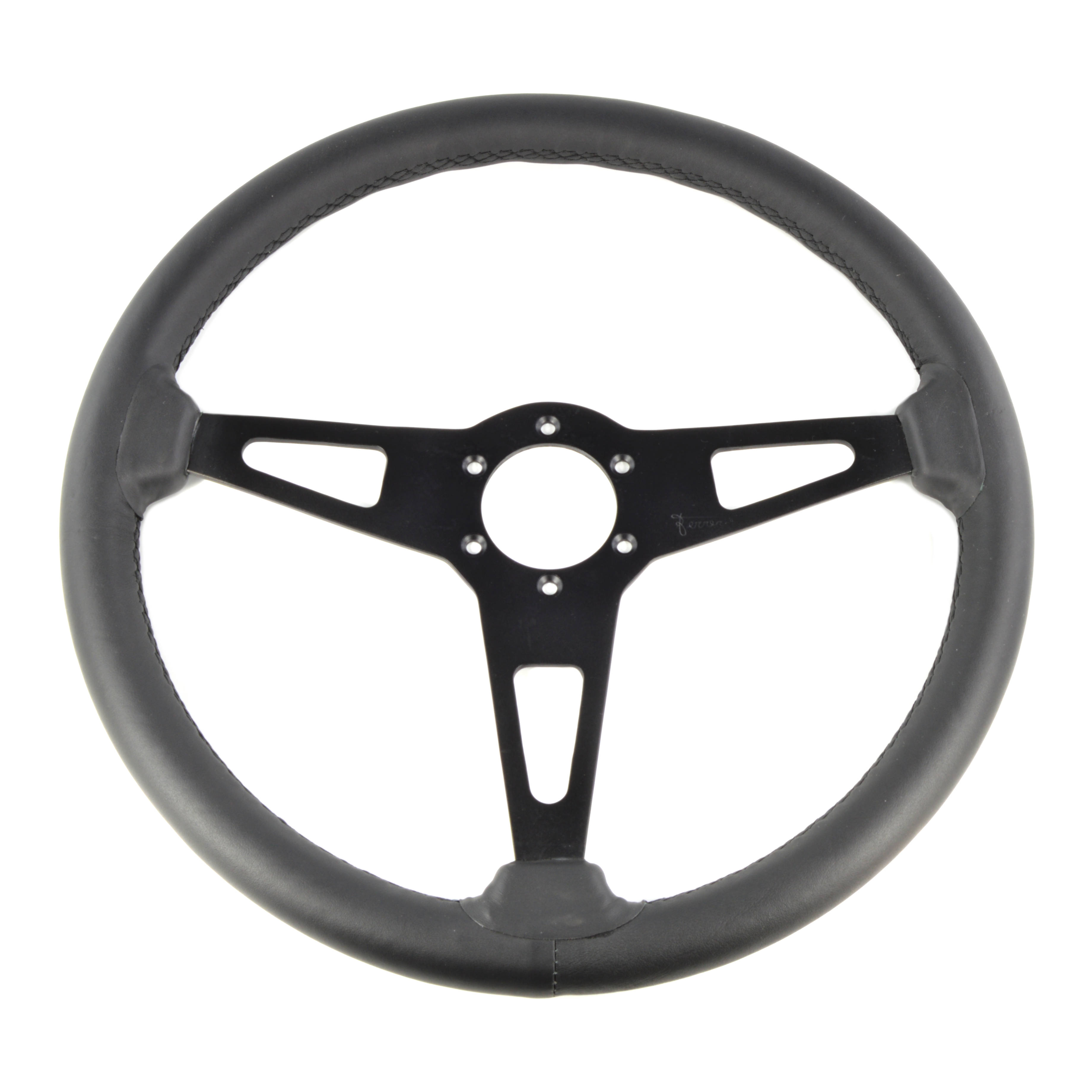 Lenkrad Leder schwarz mit schwarzen Speichen Fiat 124 Spider (79-84) - original neu bezogen (380 mm)