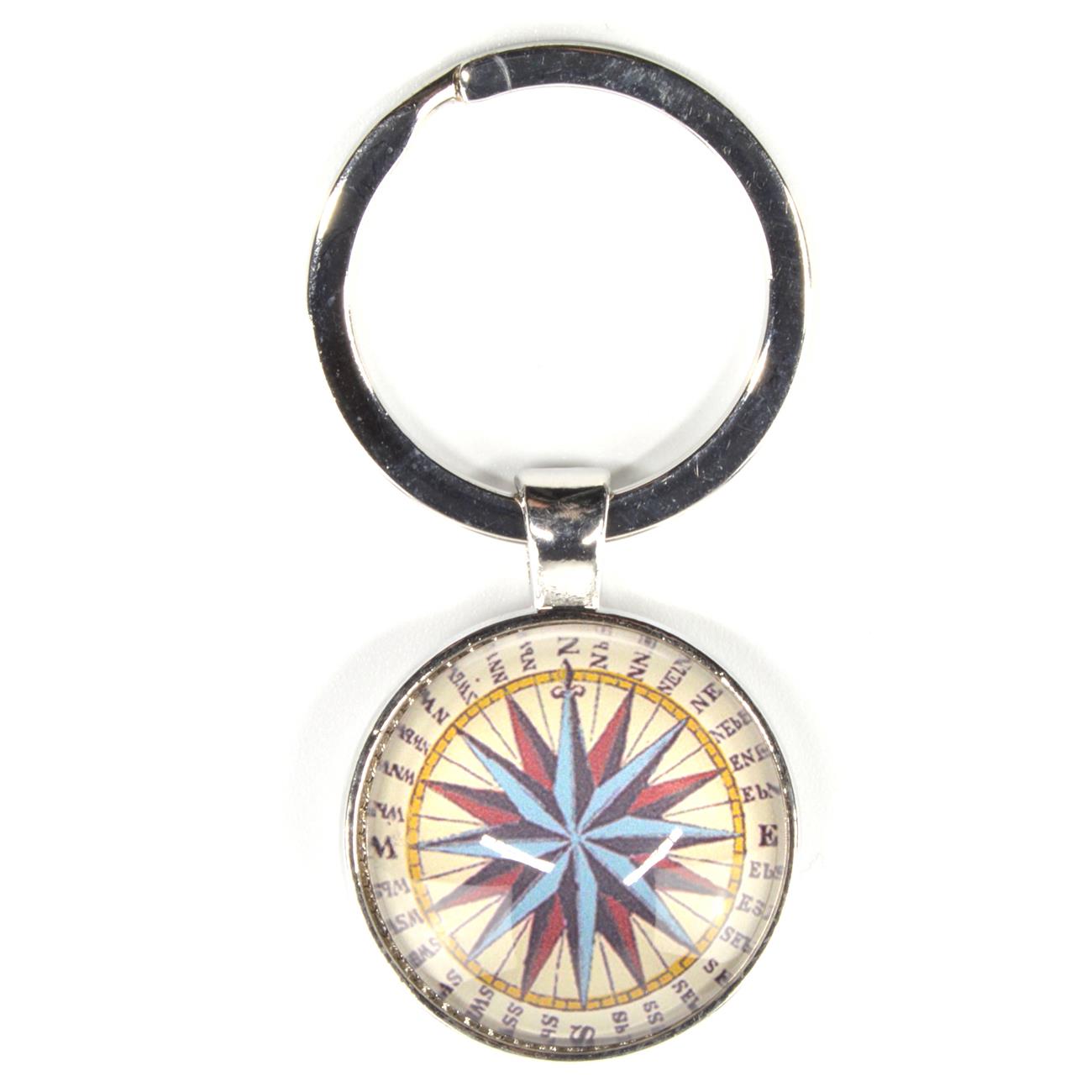 Chaveiro retro bússola bege estrela