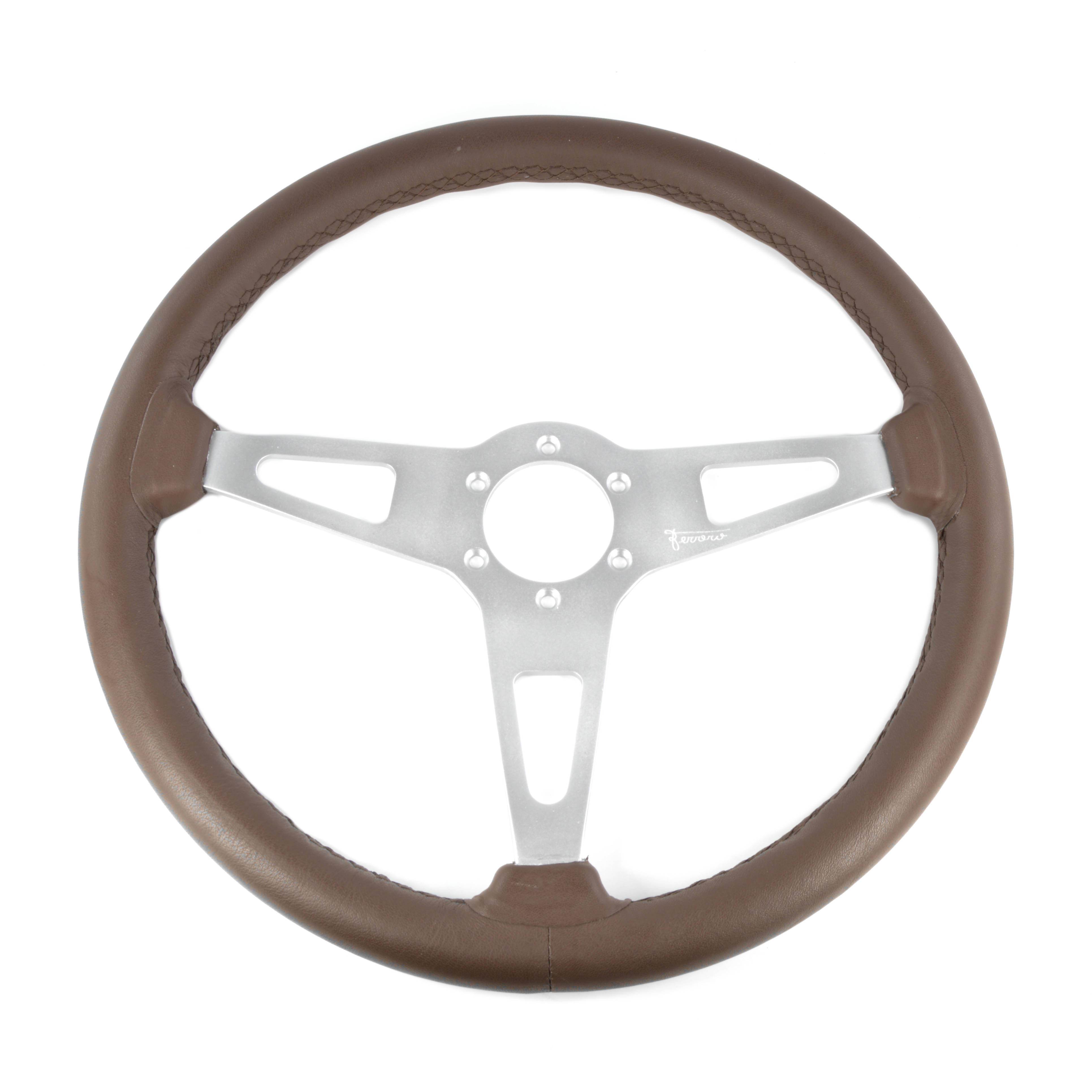 Lenkrad Leder braun mit silbernen Speichen Fiat 124 Spider (79-84) - original neu bezogen