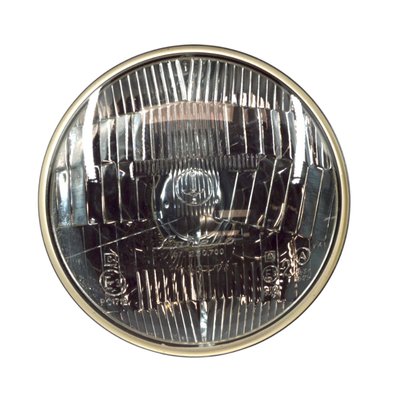 Farol exterior Bilux 5 polegadas com anel de fixação original Carello Fiat 124 Coupé, 850, 1300-1500
