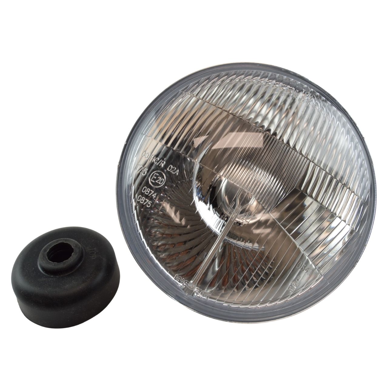 Faróis H-4 de 7 polegadas sem luz de presença, montagem em anel e lente abaulada Fiat 124 Spider